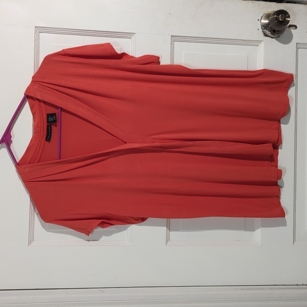 Tahari Woman Coral Open Front V-Neck Draped Top